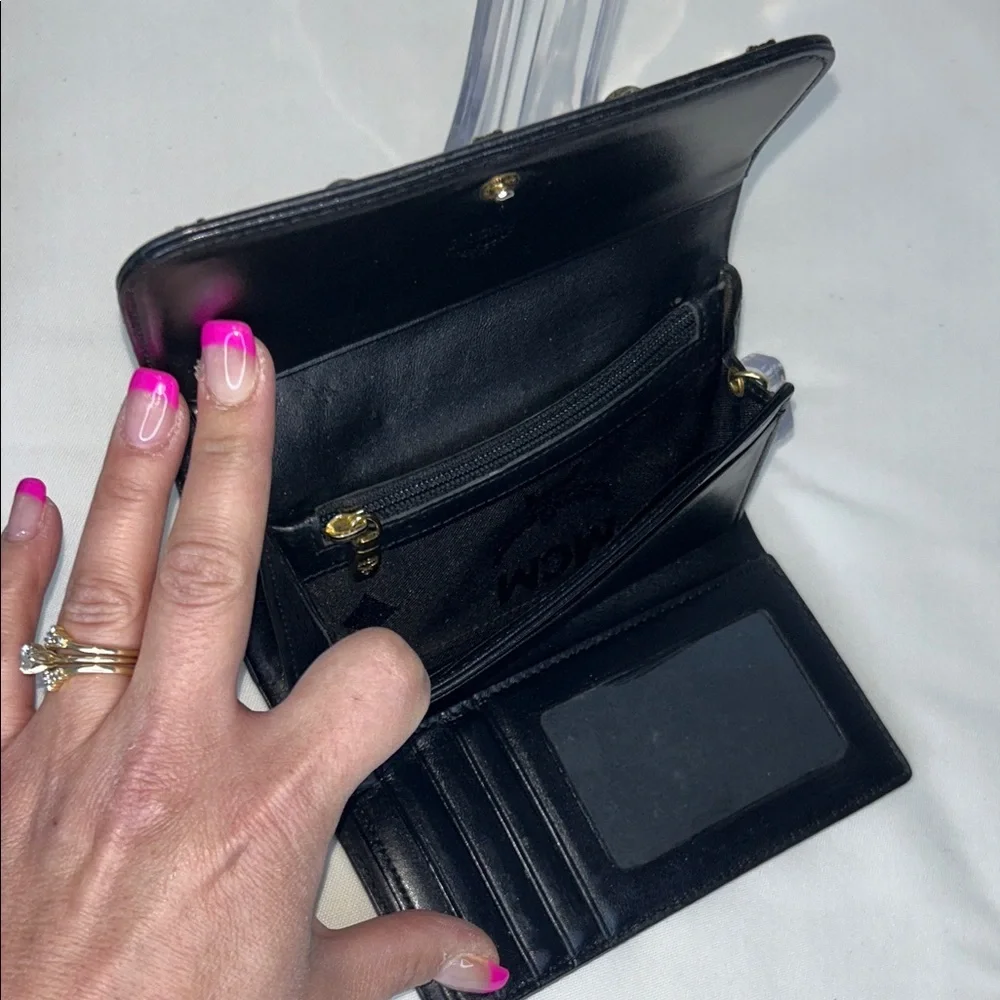 MCM Boston Mini Black Pebble Leather Bag, Matching Wallet Gold Hardware Vintage